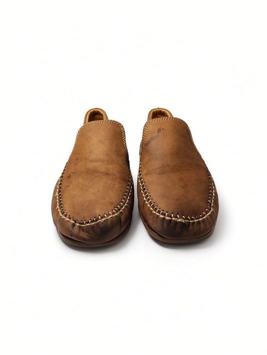 Logo Brown Leather Moccasin / Driving Loafer