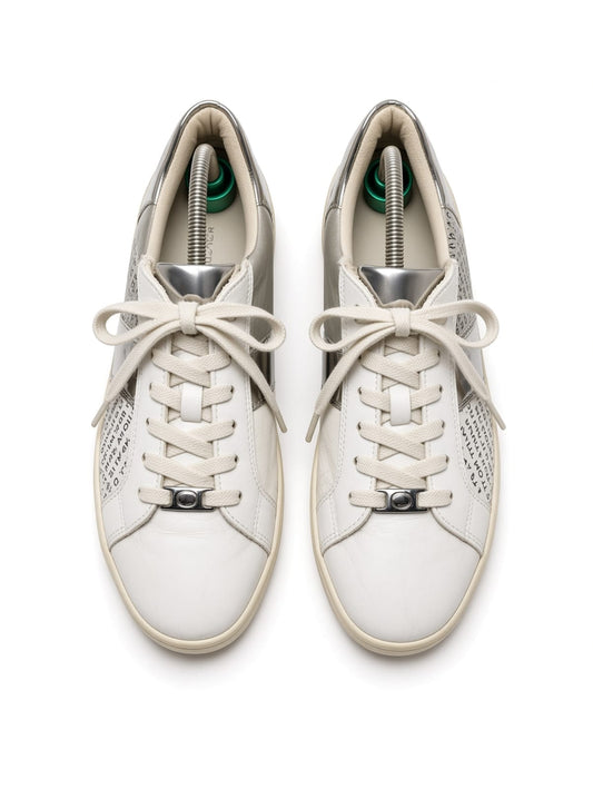 White & Silver Leather Low-Top Sneakers