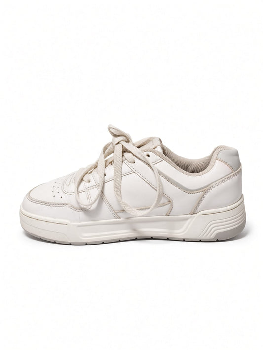 White Leather Panelled Low-Top Sneakers