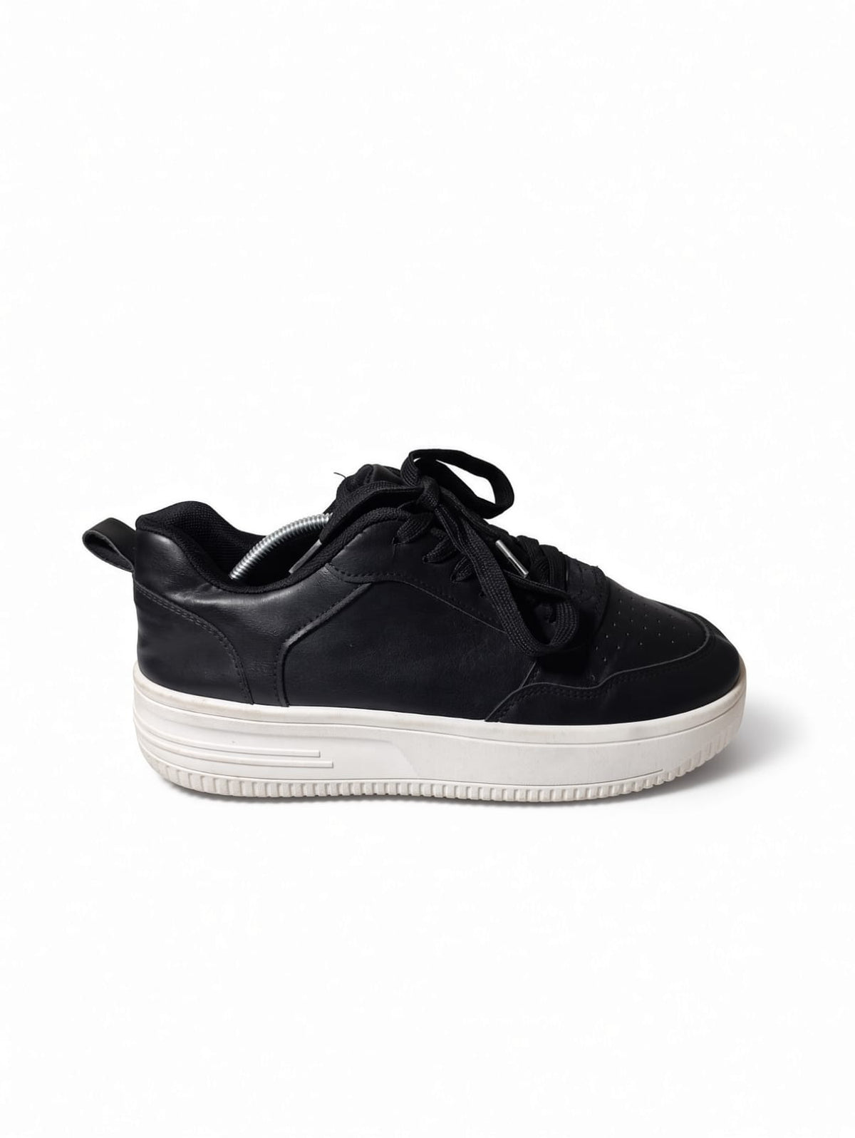 Black Faux Leather Platform Sneaker