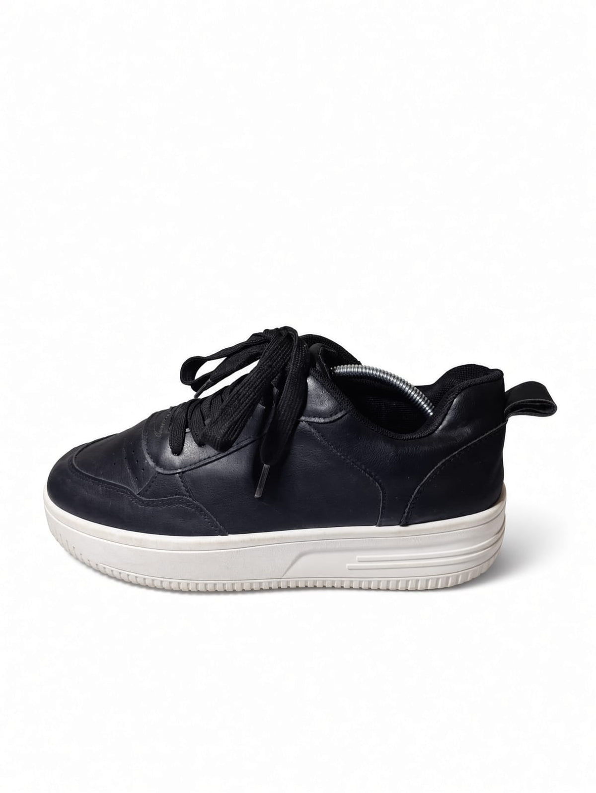 Black Faux Leather Platform Sneaker