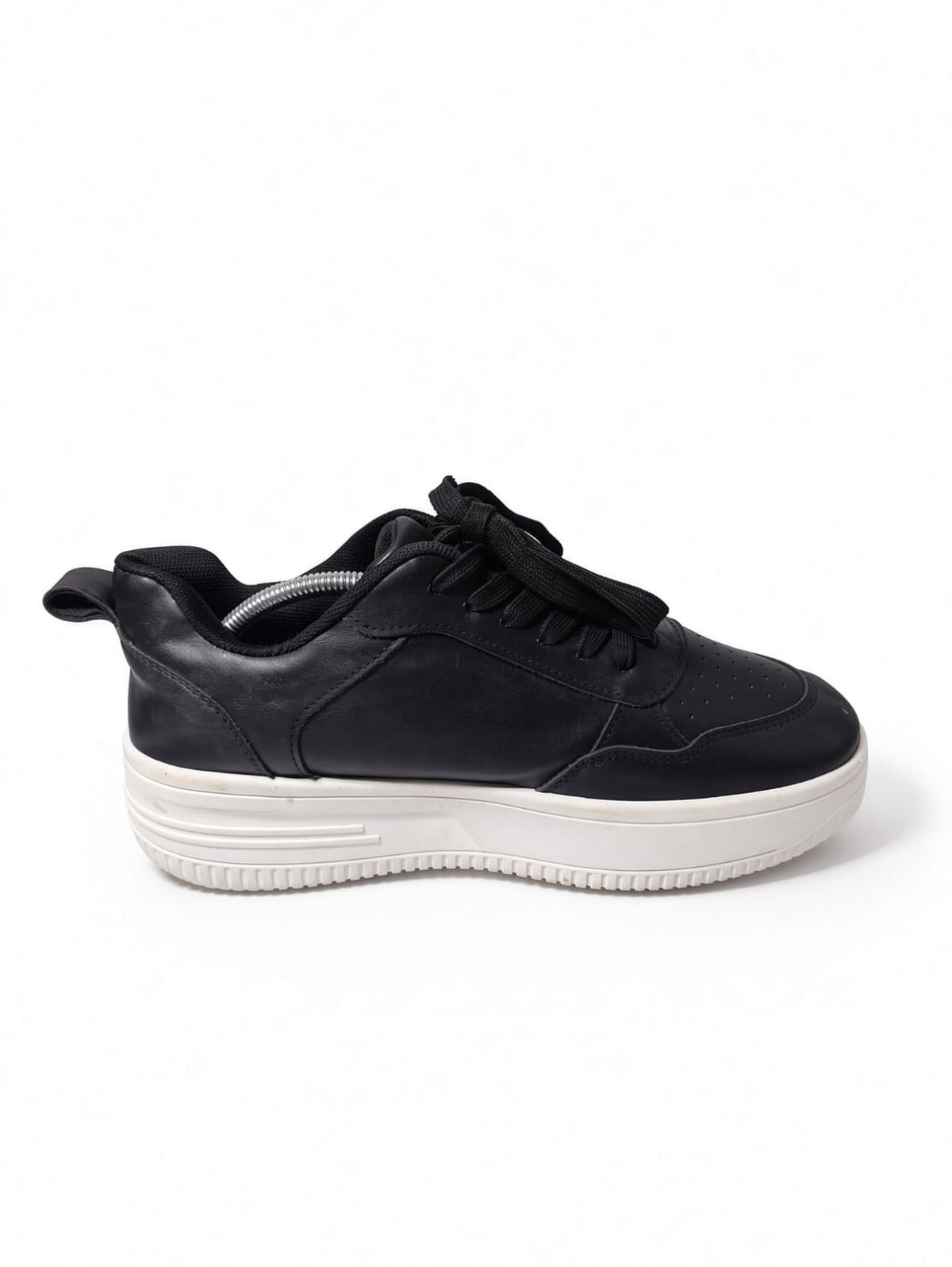 Black Faux Leather Platform Sneaker