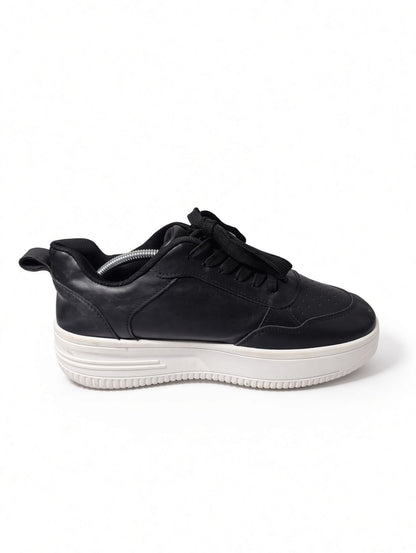 Black Faux Leather Platform Sneaker
