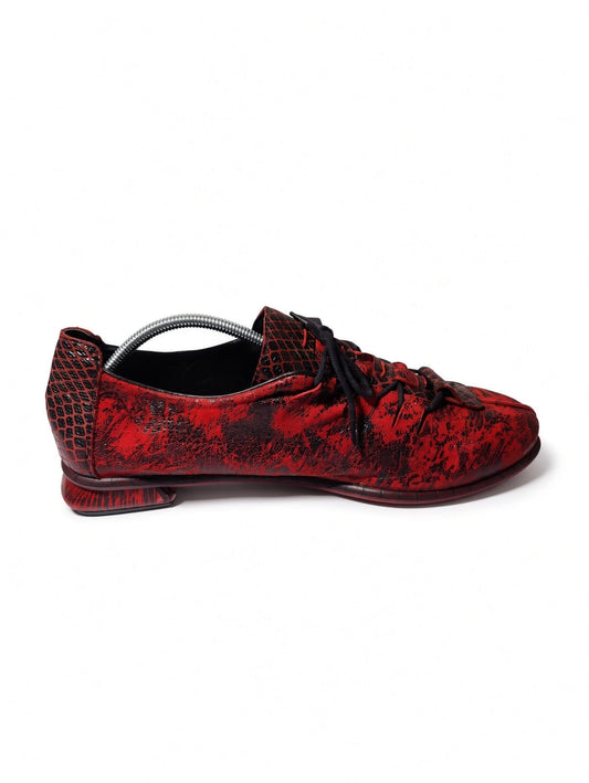 Red & Black Textured Leather Lace-Up