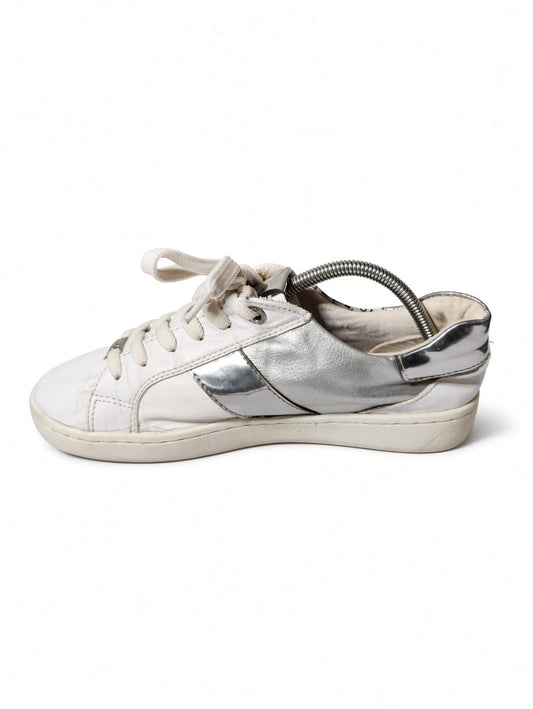 White & Silver Leather Low-Top Sneakers